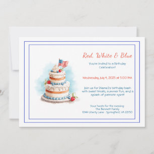 White Vermelho e Blue Watercolor Convite para Aniv