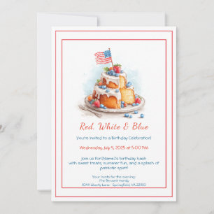 White Vermelho e Blue Watercolor Convite para Aniv