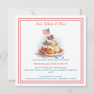 White Vermelho e Blue Watercolor Convite para Aniv