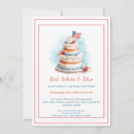 White Vermelho e Blue Watercolor Convite para Aniv