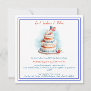 White Vermelho e Blue Watercolor Convite para Aniv