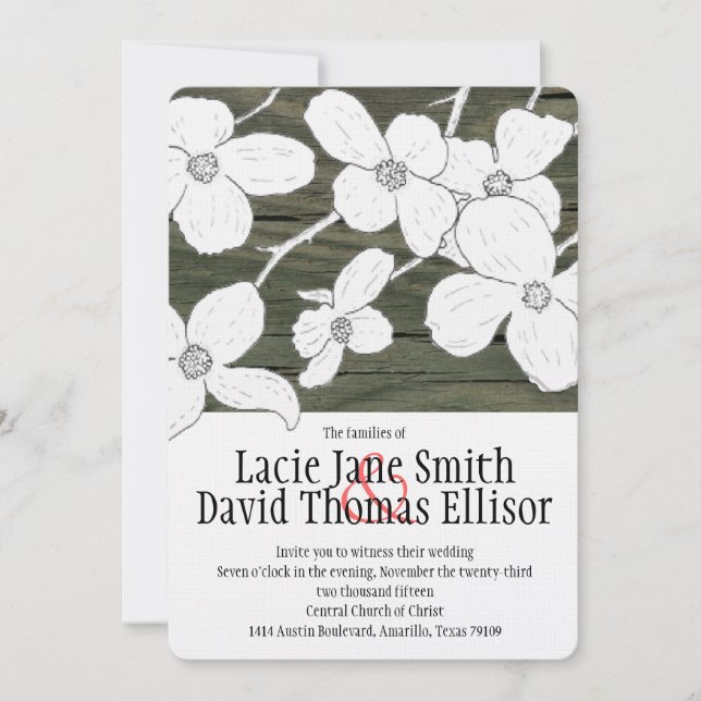White Vintage Dogwood no Convite para Casamento de (Frente)