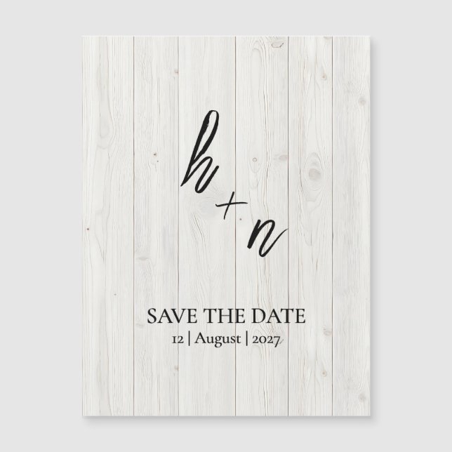 White Wood Save the Date Minimalistic Initials (Frente)