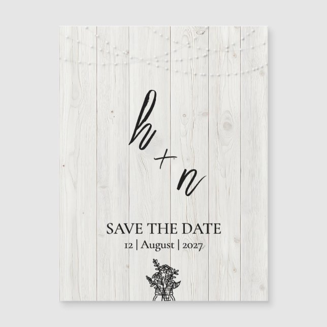 White Wood Save the Date Minimalistic Initials (Frente)