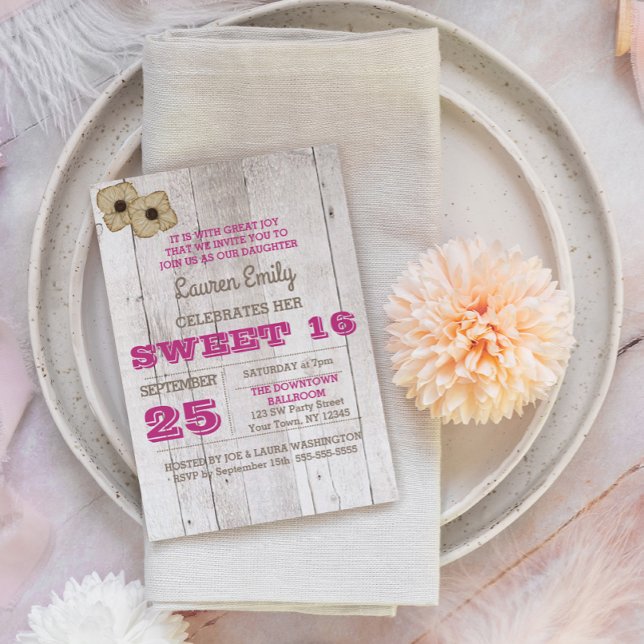 Whitewash Plum Sweet 16 Convite de Aniversário (Criador carregado)