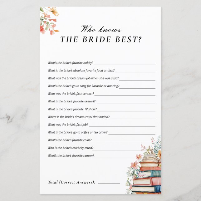 Who Knows Bride New Chapter Bridal Shower Game (Frente)