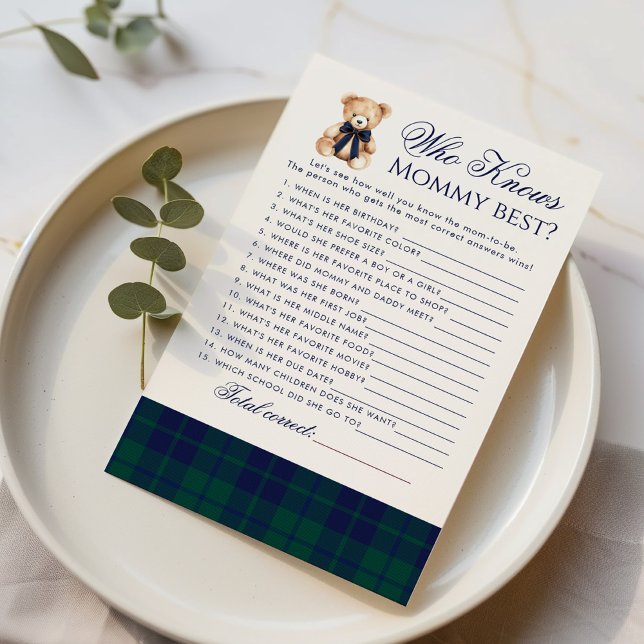 Who knows mommy best Teddy Bear Navy Plaid game (Criador carregado)