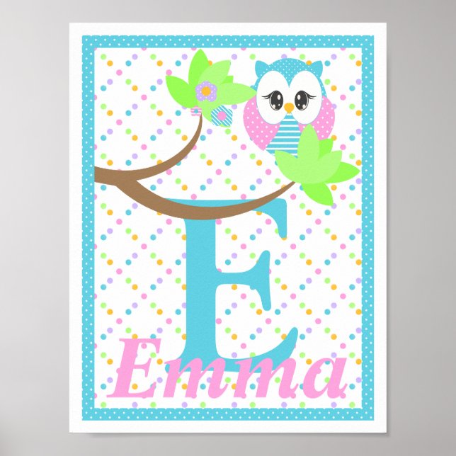 Widdle Owl Custom Letter Name Impressão 2 (Frente)