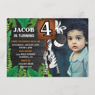 Wild 4 Safari Foto Personalizada Convite de Aniver
