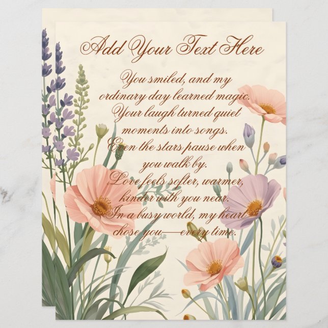 Wild Flower with Custom Text Scrapbook Paper (Frente/Verso)