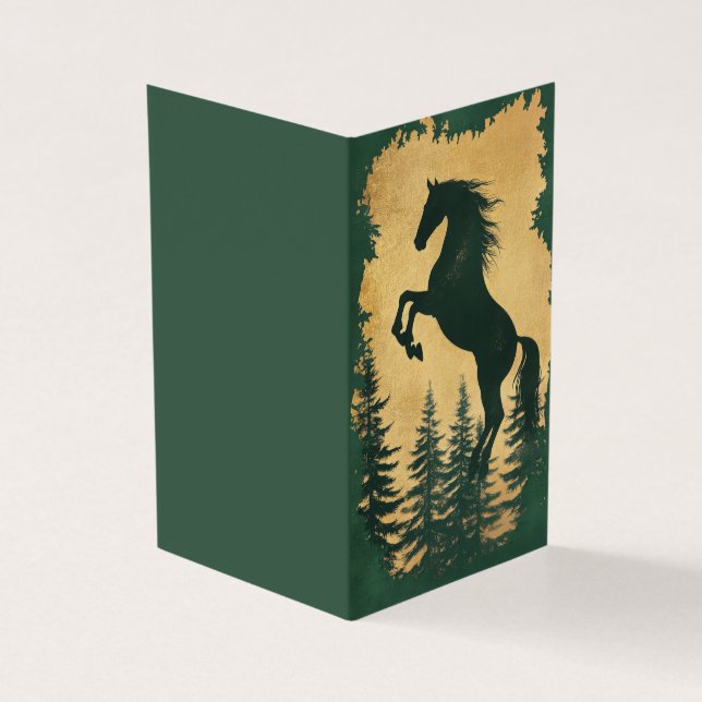 Wild Horse Silhouette Green and Gold Horse Card (Exterior)
