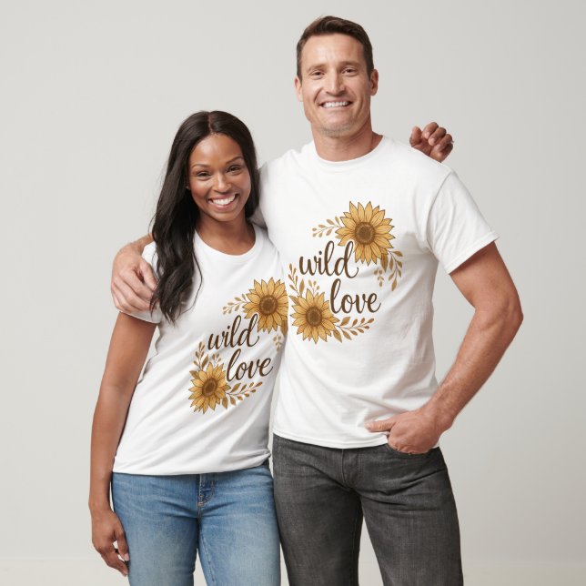 Wild Love – Rustic Boho Sunflower Wedding T-Shirt (Unissex)