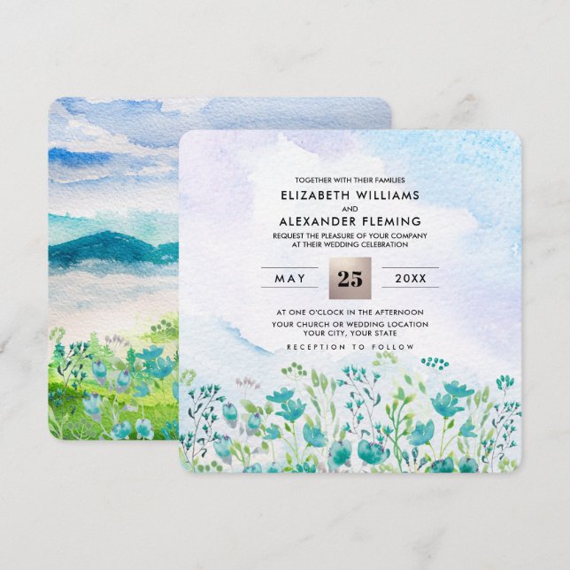 Wild Meadow | Convites De Casamento Para Montanhas (Frente/Verso)