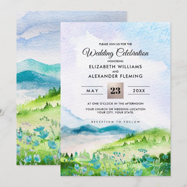 Wild Meadow | Convites De Casamento Para Montanhas (Frente/Verso)