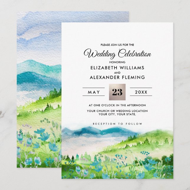 Wild Meadow | Convites De Casamento Para Montanhas (Frente/Verso)