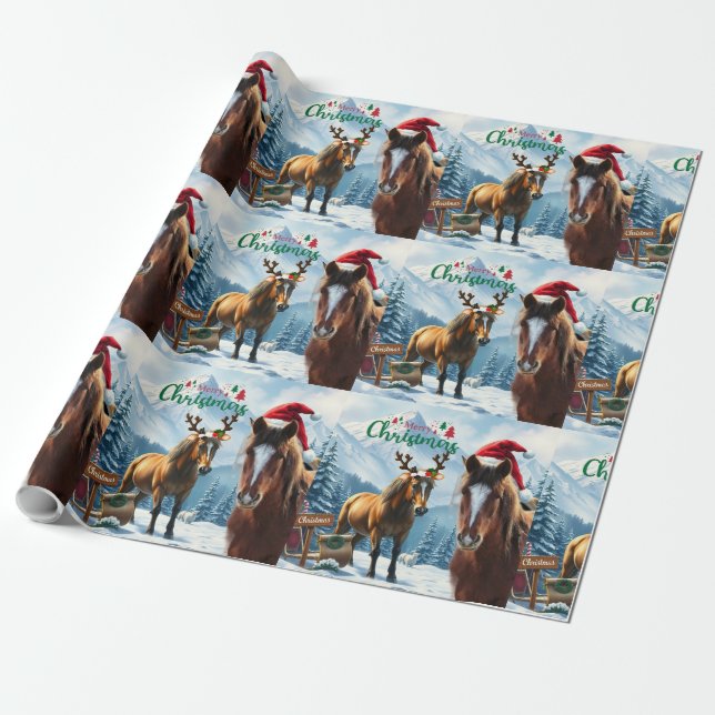Wild Mustang Papai noel papel de embrulho de Natal (Desenrolado)