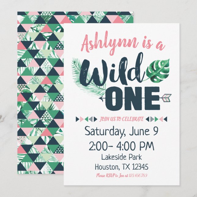 Wild One Boho Primeiro Convite de Aniversário (Frente/Verso)