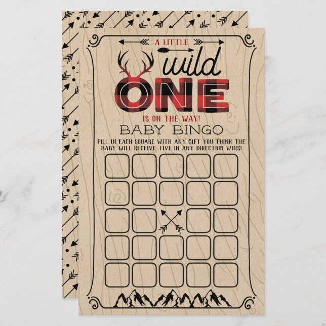 Wild One Boys Rustic Xadrez Lumberjack Baby Bingo (Frente/Verso)