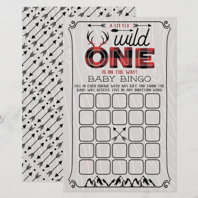 Wild One Boys Rustic Xadrez Lumberjack Baby Bingo (Frente/Verso)