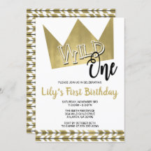 Wild One First Birthday Convite Preto e Dourado