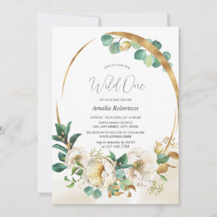 Wild One Floral Greenery Ouro Convite