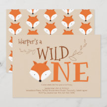 Wild One Fox Animal Primeiro Convite de Aniversári