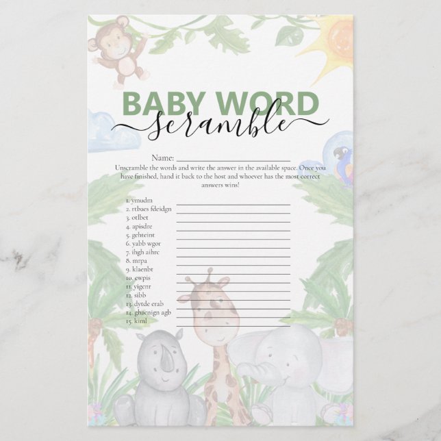 Wild One Safari - Jogo de Chá de fraldas (Frente)