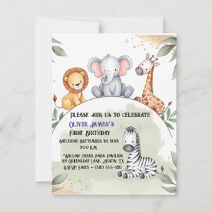 Wild One Safari Primeiro Convite de Aniversário