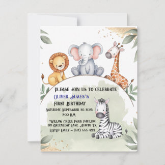 Wild One Safari Primeiro Convite de Aniversário