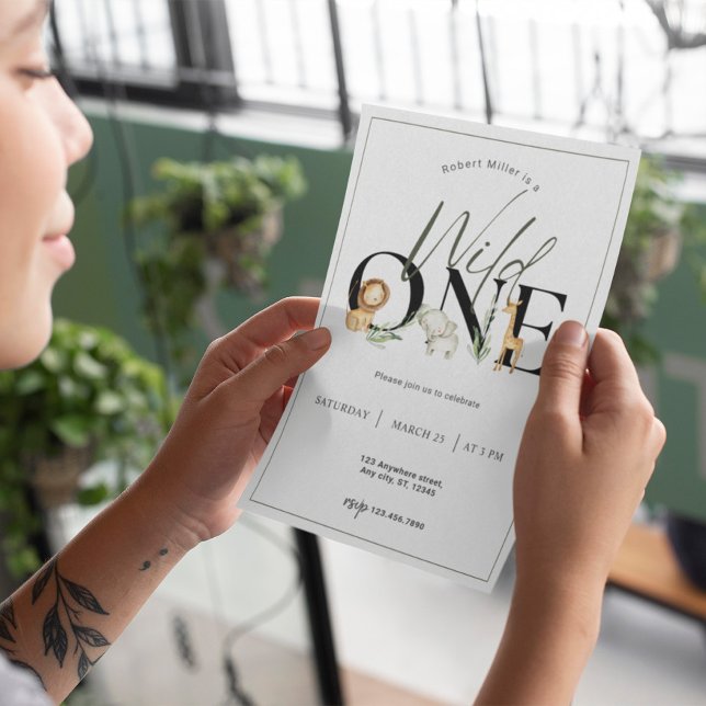 Wild One Safari Primeiro Convite de Aniversário (Criador carregado)