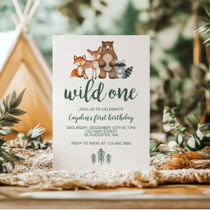 Wild One Woodland Animal Primeiro Convite de Anive