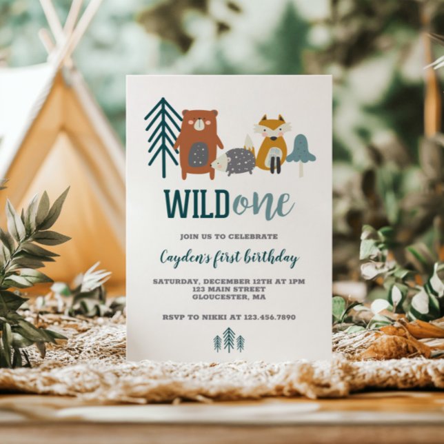 Wild One Woodland Animal Primeiro Convite de Anive (Criador carregado)