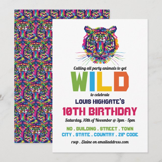 Wild Tiger, Convite de aniversário (Frente/Verso)