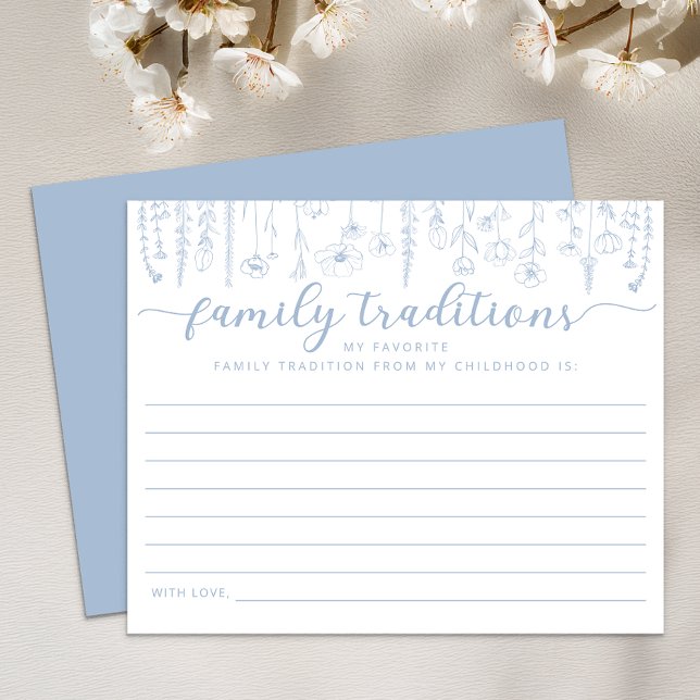Wildflower Baby Shower Family Traditions Card (Dusty Blue Baby Shower Activity)