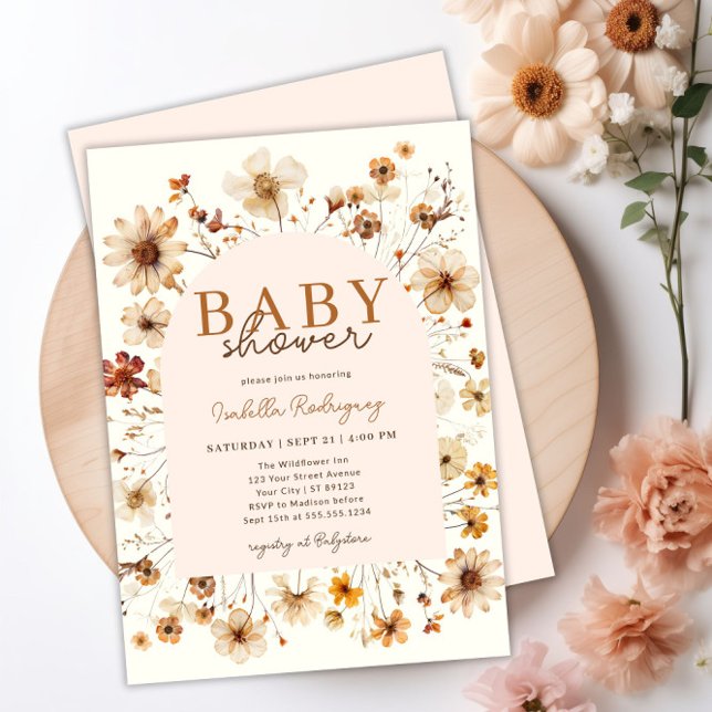 Wildflower Boho Floral Chá de fraldas Convite (Wildflower Boho Floral Baby Shower Invitation)