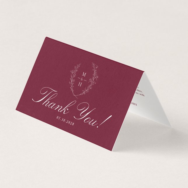 Wildflower Burgundy Wedding Folded Photo thank you (Frente)