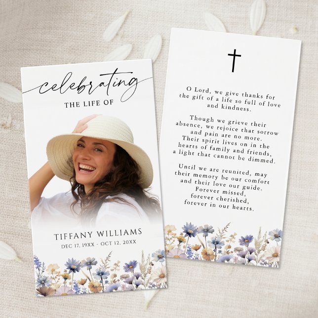 Wildflower Celebration of Life Cross Prayer Card (Criador carregado)