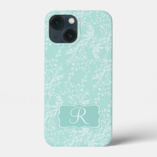 Wildflower damask aqua teal monogram