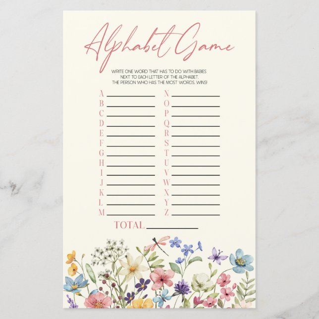 Wildflower Floral Alphabet Baby Shower Game (Frente)