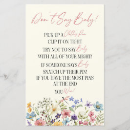 Wildflower Floral Don't Say Baby Shower Game