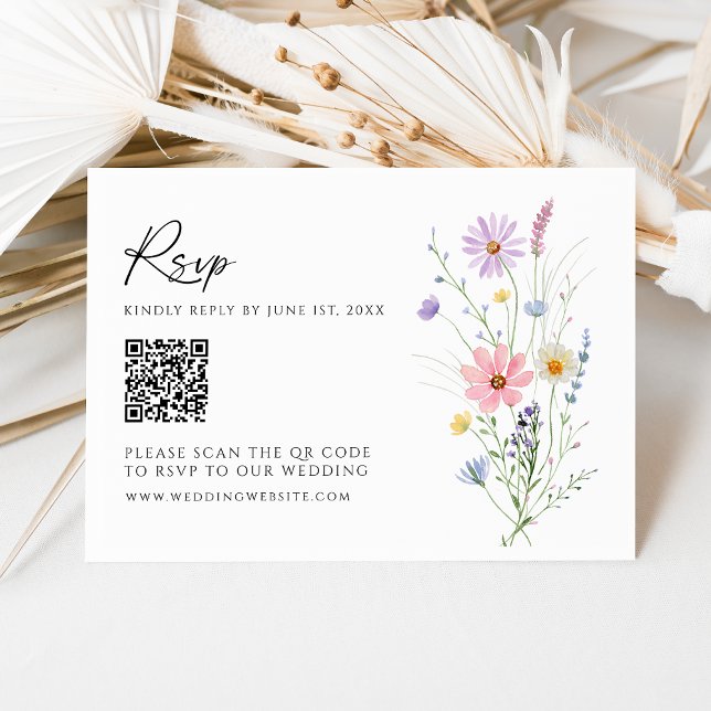 Wildflower Garden QR Code Wedding RSVP Card (Criador carregado)