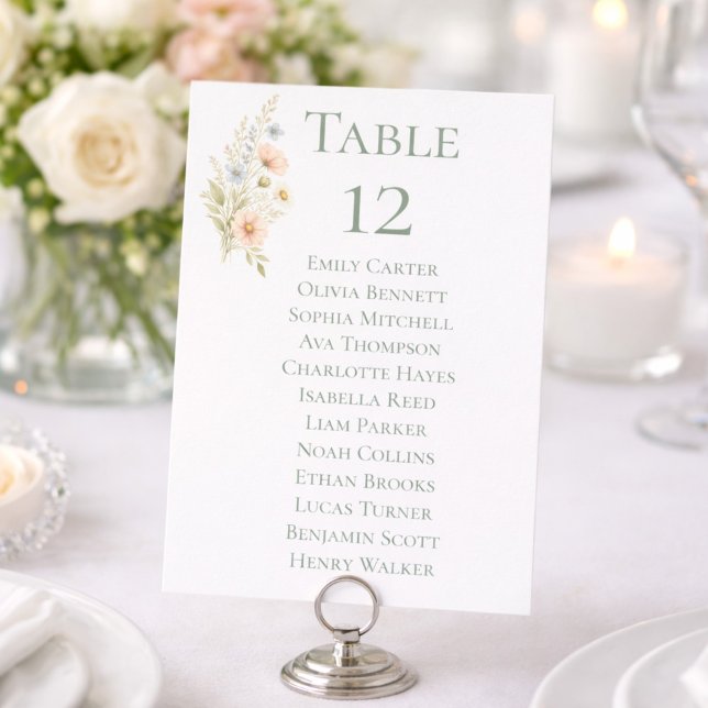 Wildflower Garden Table Number Seating Chart Cards (Criador carregado)