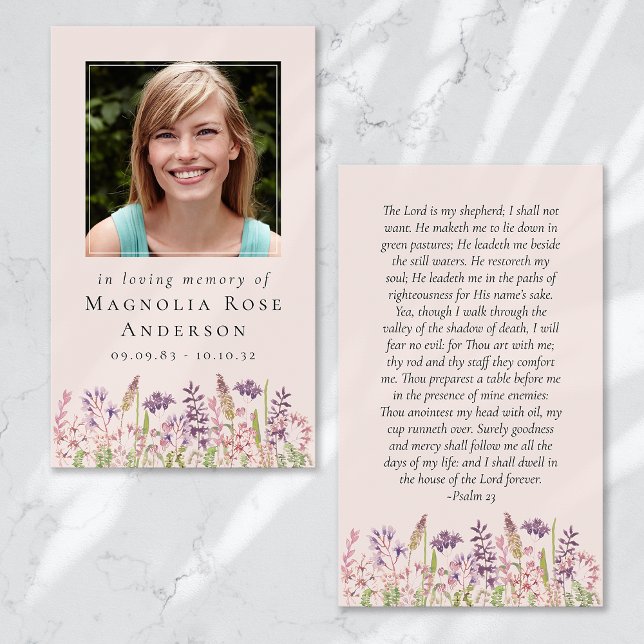 Wildflower In Loving Memory Memorial Prayer Card (Criador carregado)