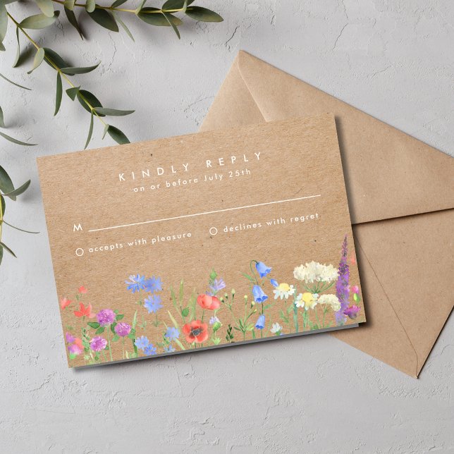 Wildflower Kraft Paper Rustic Weding RSVP (Wildflower Kraft Paper Rustic Wedding RSVP)