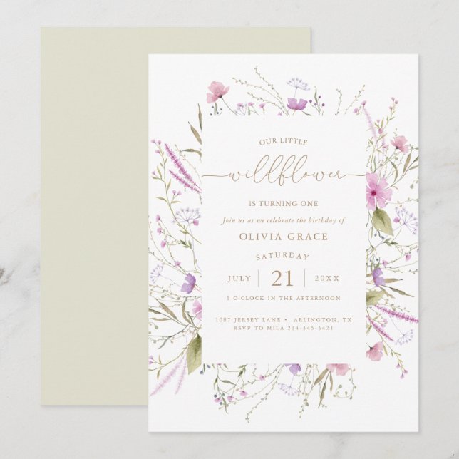 Wildflower Meadow | Primeiro Convite de Aniversári (Frente/Verso)