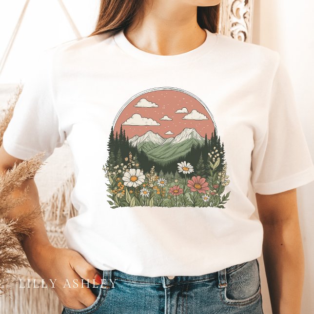 Wildflower Park Daisies T-Shirt para Mulheres (Criador carregado)