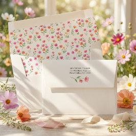 Wildflower Pink Orange Floral  Wedding Invitation