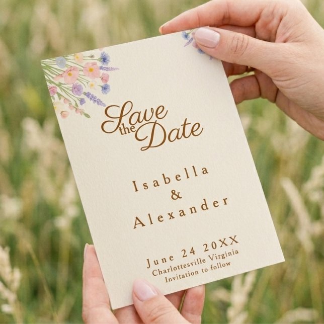 Wildflower top corner canopy Save the Date Card (Criador carregado)