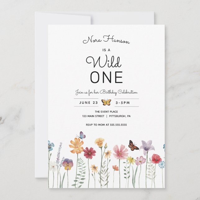 Wildflower Wild One First Birthday Convite (Frente)