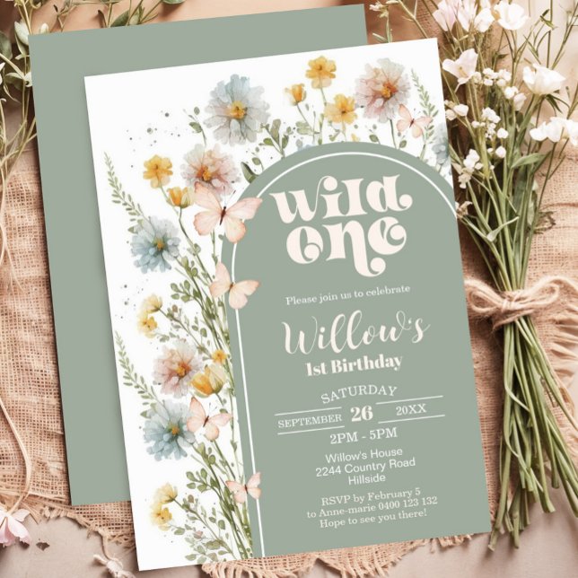 Wildflower Wildflower One Birthday Convite Boho Sa (Boho Wildflower Wild One 1st Birthday Invitation)